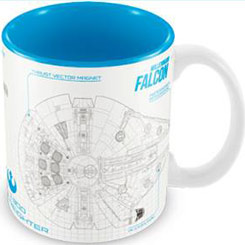 Taza oficial de Star Wars con el motivo del Halcón Milenario realizada en cerámica con una capacidad de 0,33 litros, incluye grabados en el exterior. Viene en caja de regalo. Se puede utilizar en el lavavajillas y microondas.  