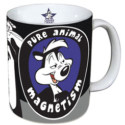 Taza oficial de los Looney Tunes con el motivo de Pepe le Pew realizada en cerámica con una capacidad de 0,33 litros.