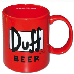 Taza oficial de The Simpsons con el motivo de Duff Beer realizada en cerámica con una capacidad de 0,33 litros.