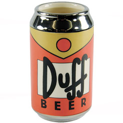 Taza oficial de Los Simpsons (The Simpsons) con la forma de una lata de Cerveza Duff realizada en cerámica con una capacidad de 0,30 litros, incluye grabados en el exterior. 