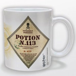 Taza oficial de Warner con el motivo de la Poción N.113 (Potion No. 113) de la saga de Harry Potter.