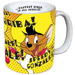 Taza oficial de los Looney Tunes con el motivo de Speedy Gonzales realizada en cerámica.