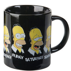 Taza oficial de Los Simpsons (The Simpsons) con el motivo de A Normal Week de Hommer Simpson realizada en cerámica con una capacidad de 0,33 litros.